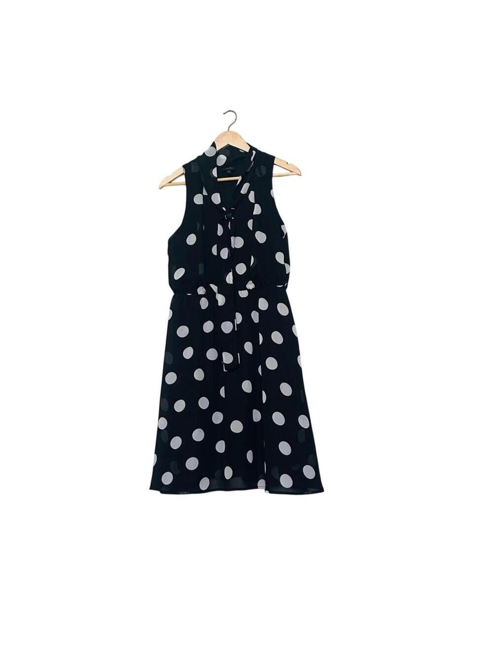 ILE Black White Polka Dot Sleeveless Dress Size 12 A‑Line Fit Flare Lightweight